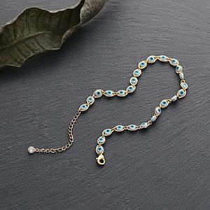 Ankle Bracelet,14K Gold Plated Tiny Bead Anklet Evil Eye Foot Jewelry For Women